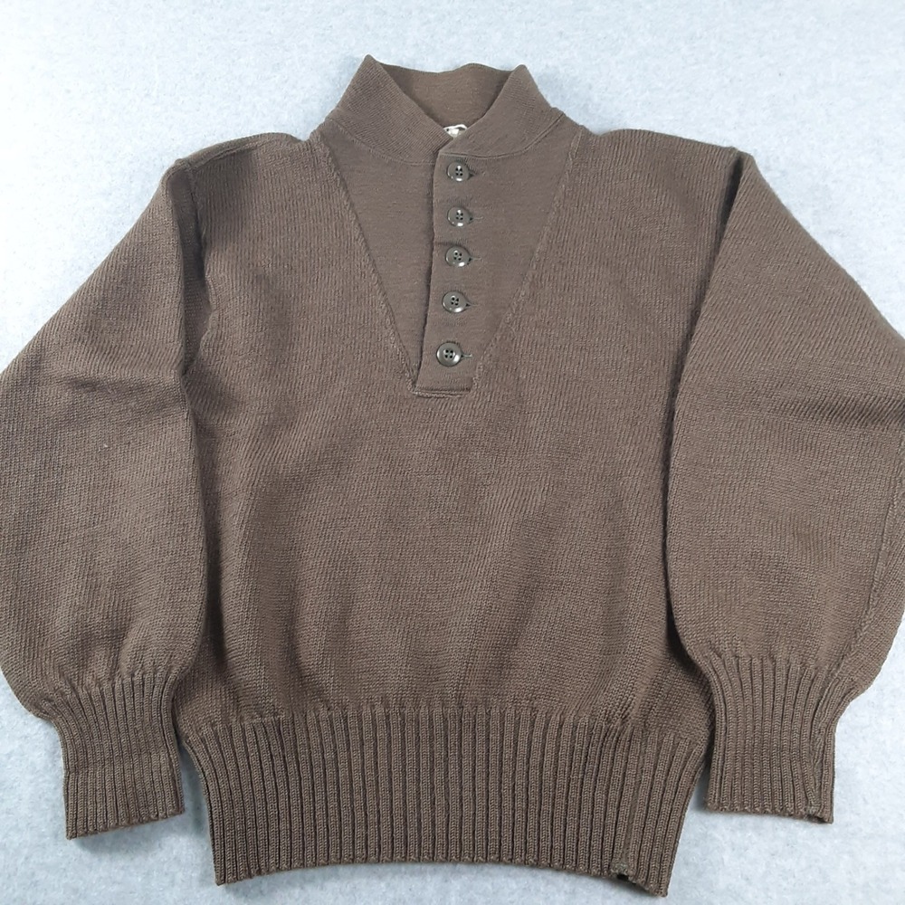 Vintage Rudolph Knitting Mills Mens Wool Military 5 Button Sweater Brown Large